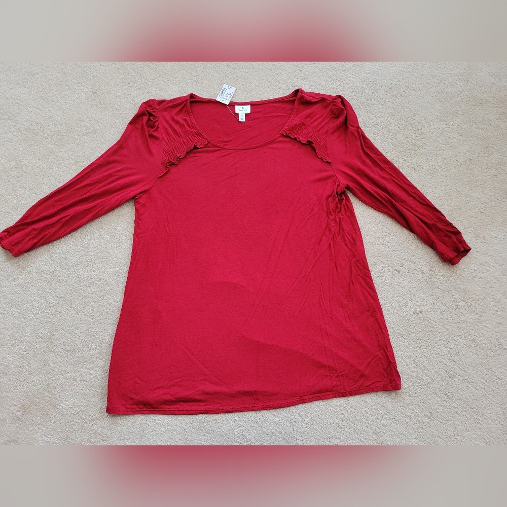 Dark Red Dress Barn 3/4 Length Long Sleeve Top Sz XL New With Tags